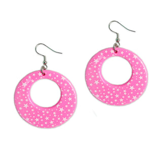 Pink and White Star Print Earrings