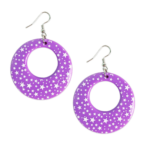 Lavender and White Star Print Earrings