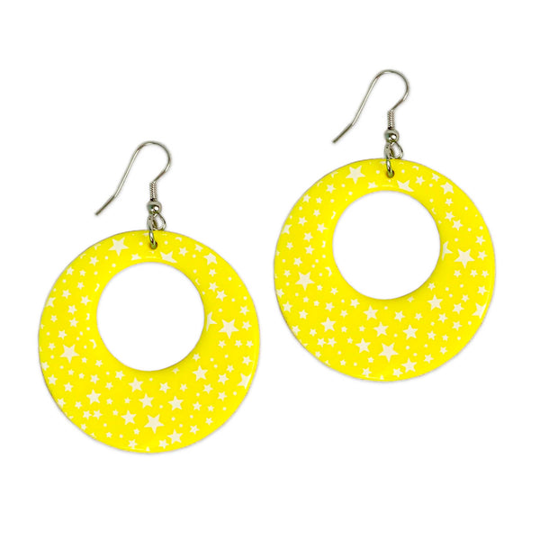 Yellow and White Star Print Earrings