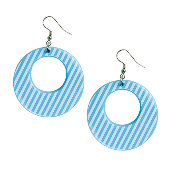 Bright Blue and White Striped Earrings