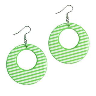 Lime Green and White Striped Earrings