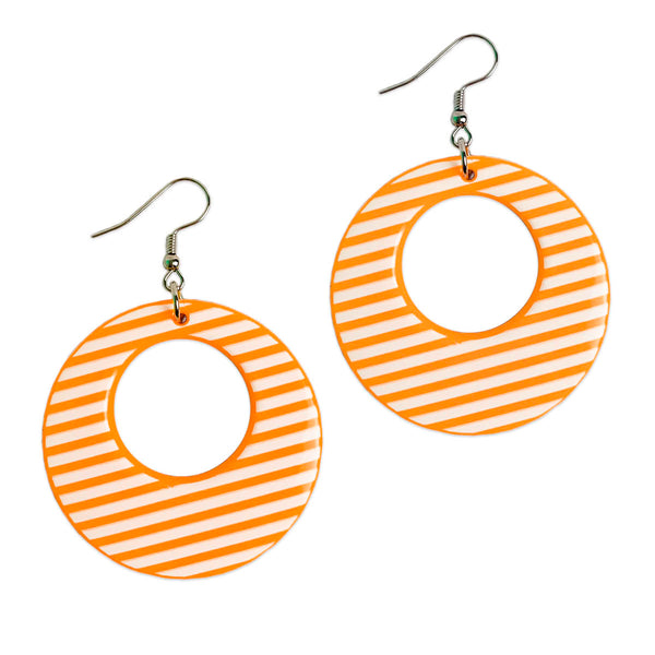 Orange and White Striped Earrings