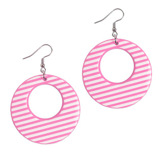 Candy Pink and White Striped Earrings
