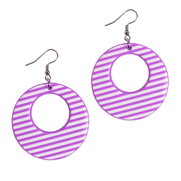Bright Purple and White Striped Earrings