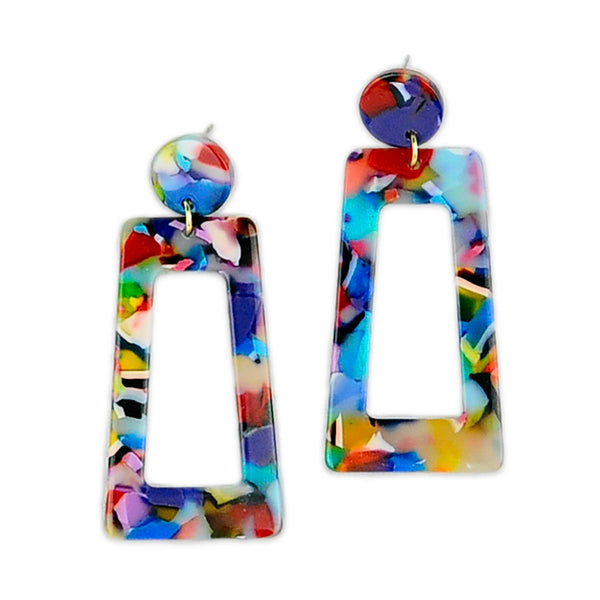 Marbled Rainbow Trapezoid Door Knocker Earrings