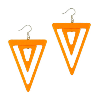Orange Double Triangle Geometric Earrings
