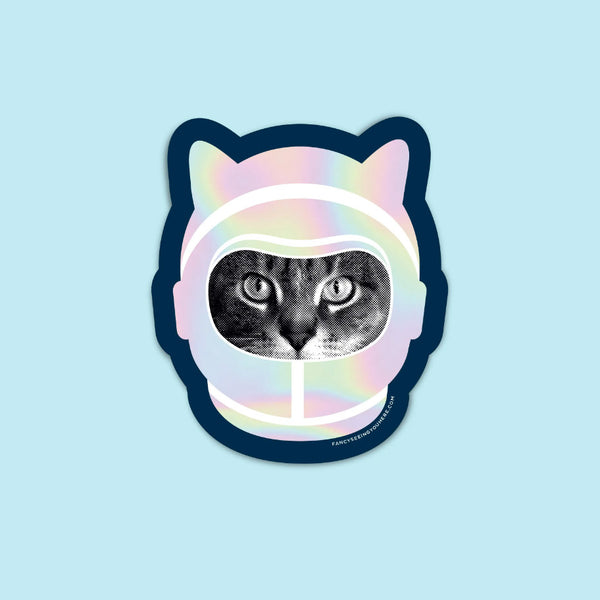 Put Your Helmet On Space Kitty Holographic Sticker
