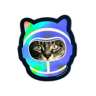 Put Your Helmet On Space Kitty Holographic Sticker