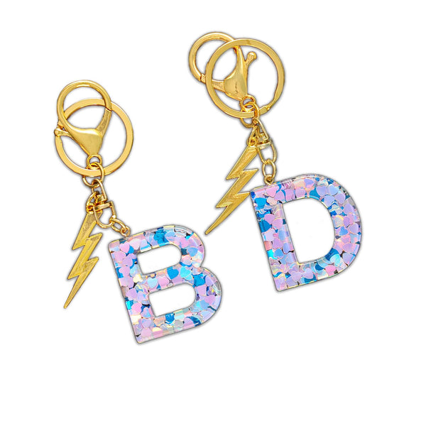 Iridescent Blue/Purple Confetti Letter Keyring