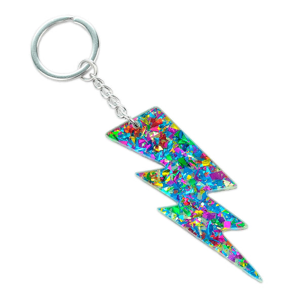 Metallic Confetti Lightning Bolt Keychain Betsy Dare