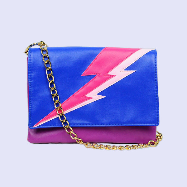 blue pink purple lightning bolt clutch