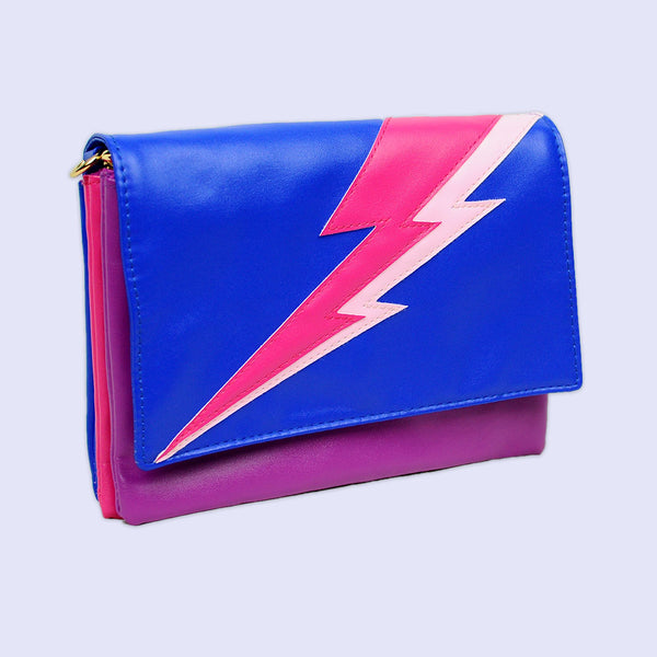 blue pink purple lightning bolt clutch