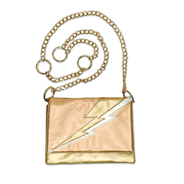 rose gold and silver lightning bolt crossbody bag