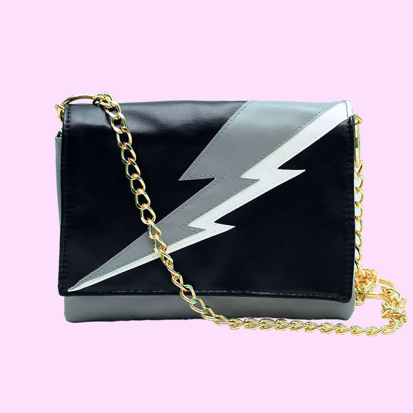 black and white lightning bolt clutch