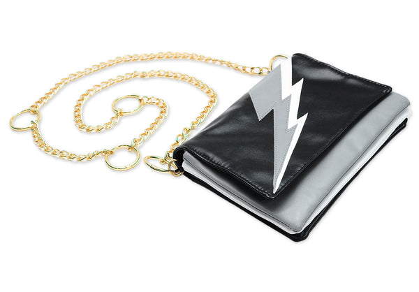 black and white lightning bolt crossbody bag