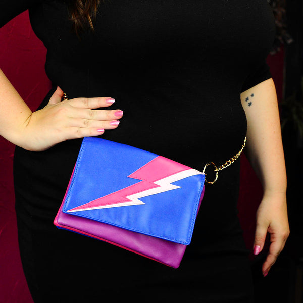 blue pink purple lightning bolt waist bag