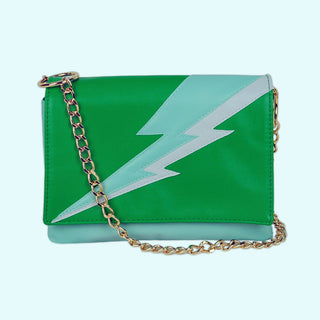 emerald and mint lightning bolt clutch