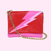 red and pink lightning bolt clutch