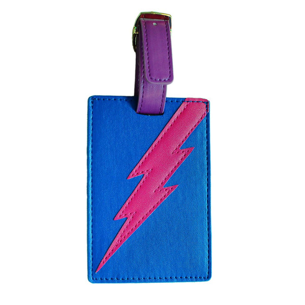 blue purple and pink lightning bolt luggage tag