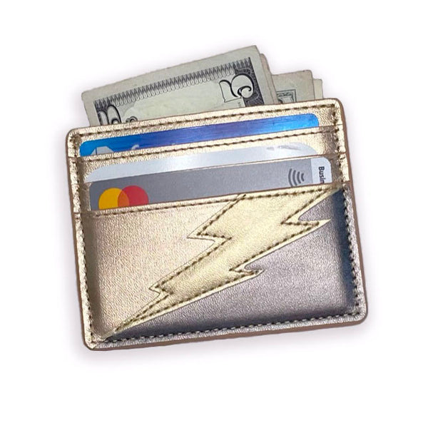 gold lightning bolt card wallet