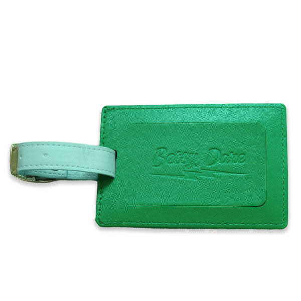 emerald green and mint lightning bolt luggage tag