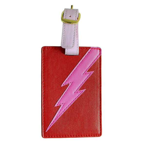 red and pink lightning bolt luggage tag