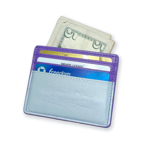 purple and teal lightning bolt card wallet