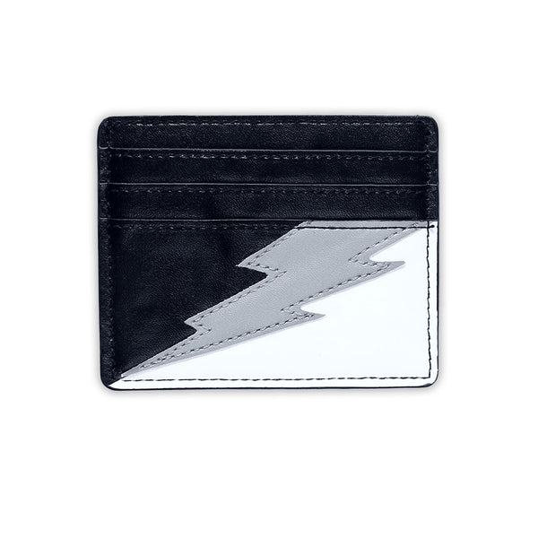 black and white lightning bolt card wallet