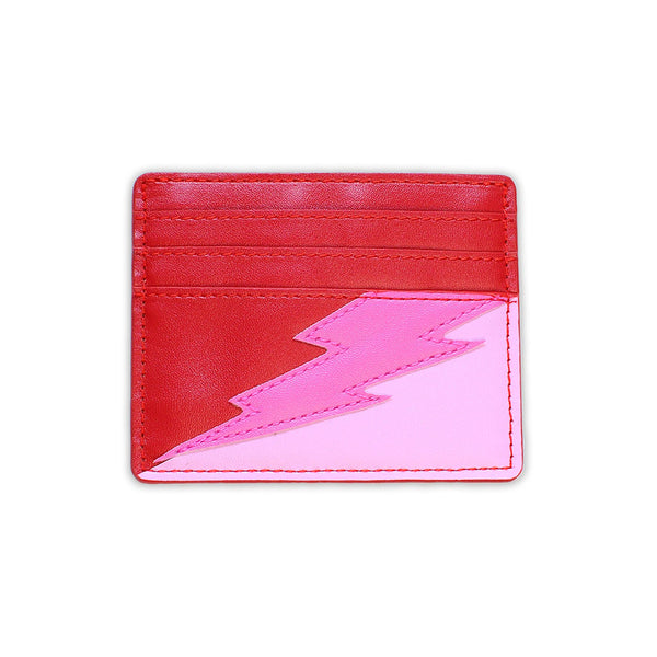 red and pink lightning bolt card wallet
