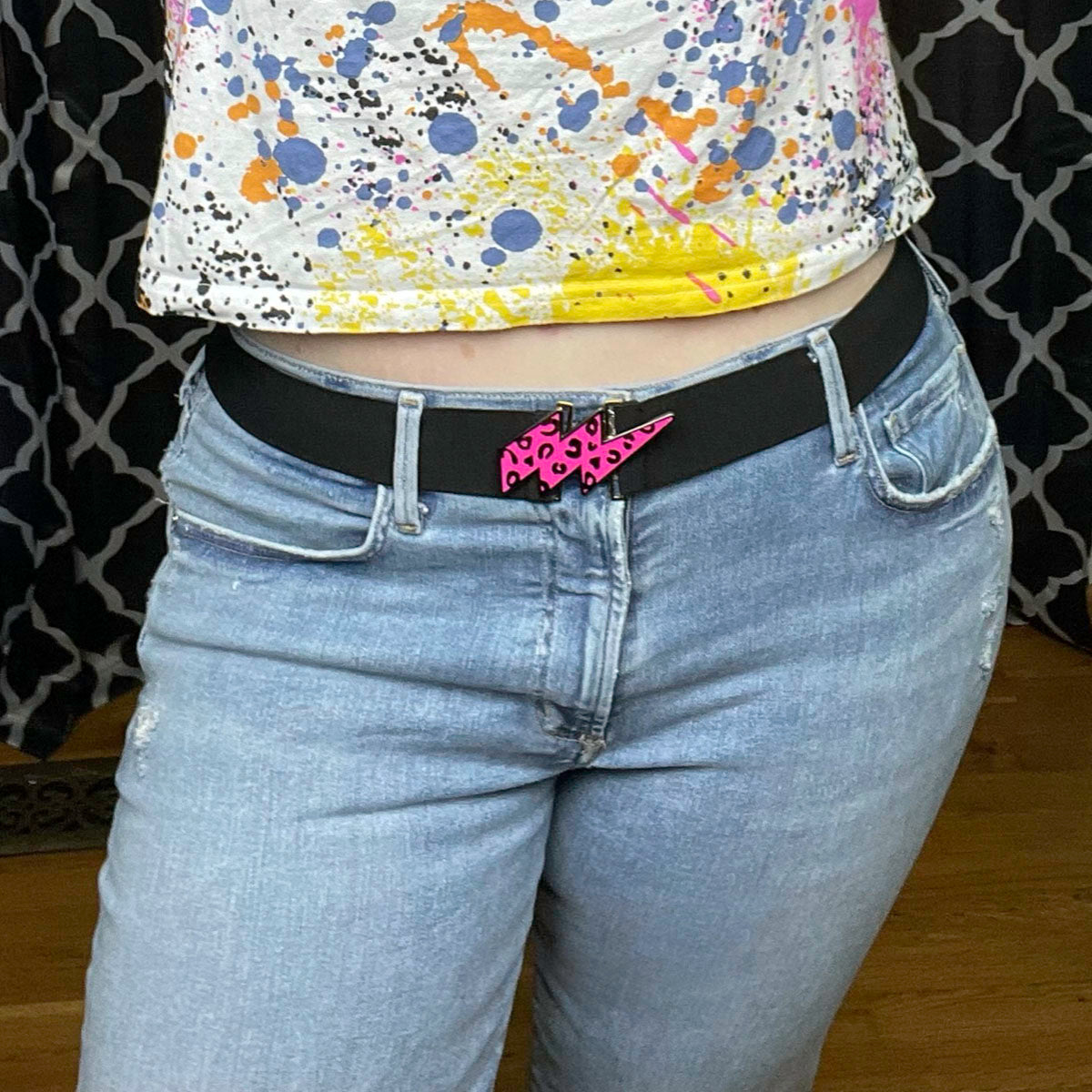 Hot Pink Lightning Bolt Belt Buckle Elastic Belt Betsy Dare