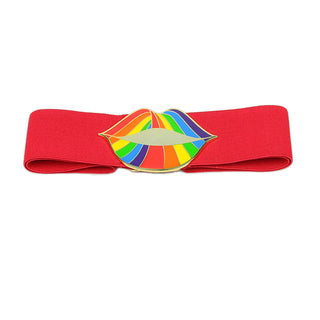 Rainbow Lips Enamel Buckle Elastic Belt