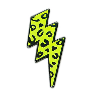 Buy neon-yellow Neon Leopard Print Lightning Bolt Enamel Pin