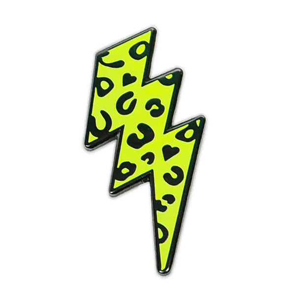 Neon Leopard Print Lightning Bolt Enamel Pin