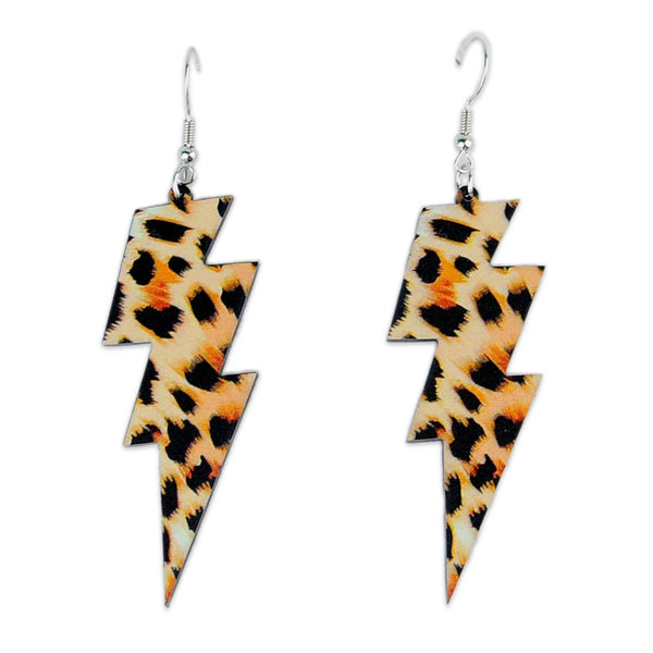 Cheetah Print Lightning Bolt Earrings