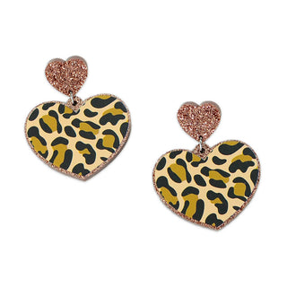 Leopard Print Heart Acrylic Earrings
