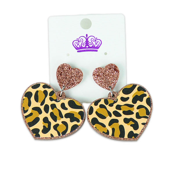 Leopard Print Heart Acrylic Earrings