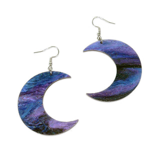 Galaxy Purple Crescent Moon Acrylic Earrings