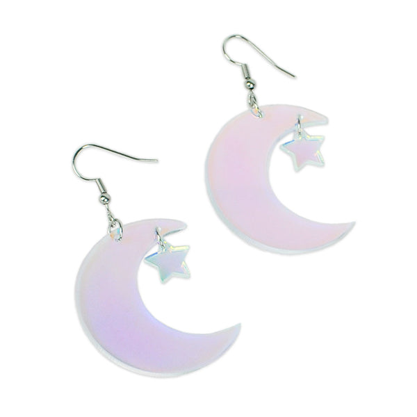 Iridescent Moon and Star Acrylic Earrings