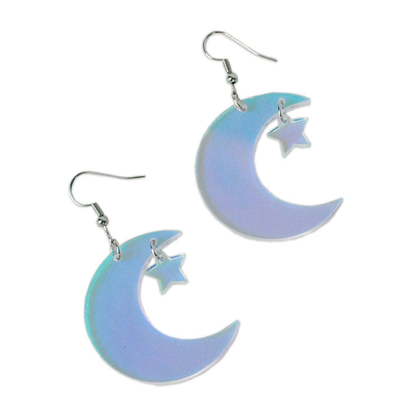 Iridescent Moon and Star Acrylic Earrings Betsy Dare