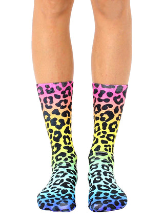 Neon Rainbow Leopard Crew Socks
