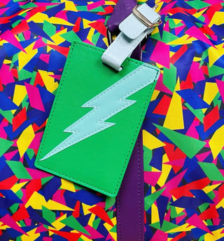 emerald green and mint lightning bolt luggage tag