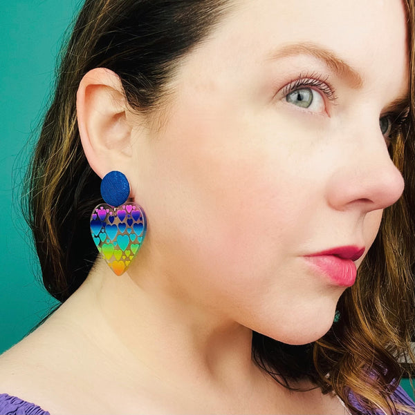 Ombre Rainbow Heart Acrylic Earrings