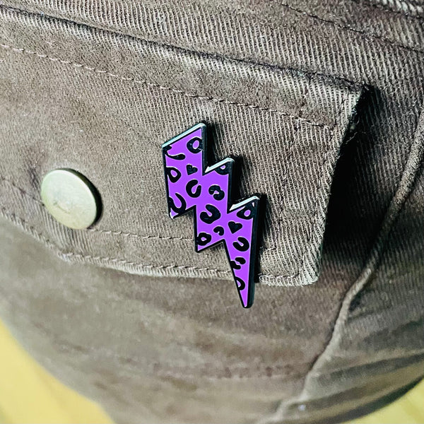 Neon Leopard Print Lightning Bolt Enamel Pin