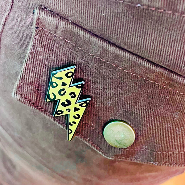 Neon Leopard Print Lightning Bolt Enamel Pin