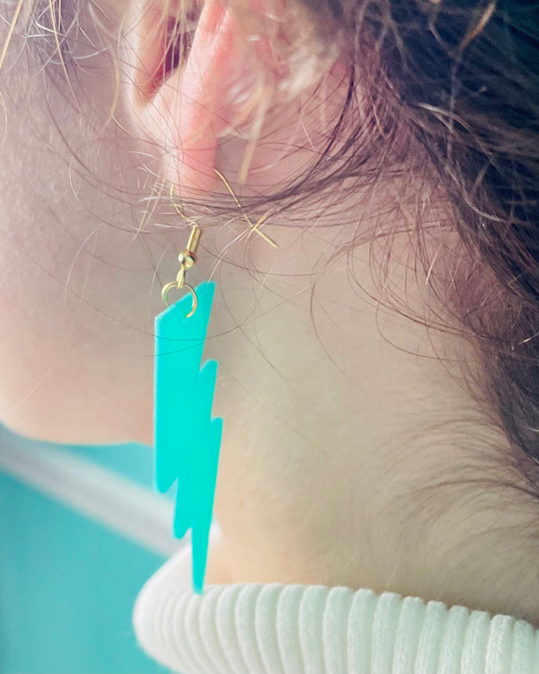 Teal Acrylic Lightning Bolt Earrings