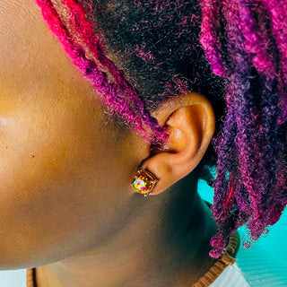 Rainbow Glitter Square Stud Earrings