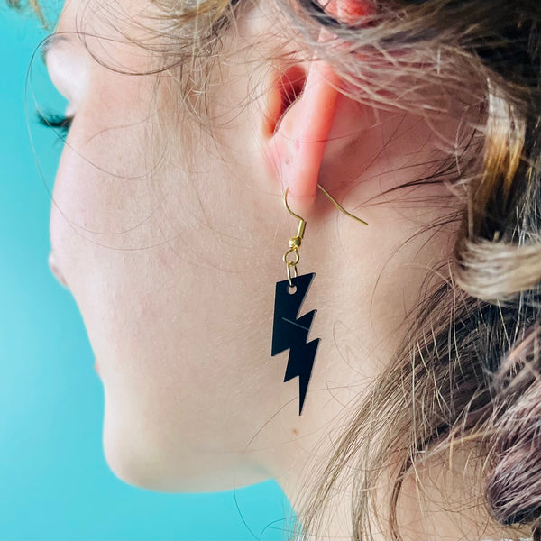 Black Mini Lightning Bolt Earrings