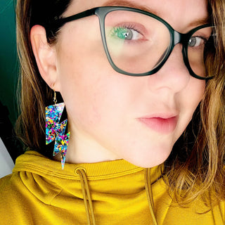 Metallic Confetti Mega Lightning Bolt Earrings