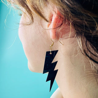 Black Acrylic Lightning Bolt Earrings