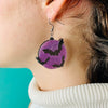 Galaxy Purple Full Moon and Bats Acrylic Earrings